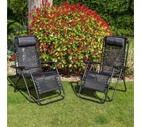 BPS Access Solutions Bps Deluxe Zero Gravity Chair - Black - Set Of 2 - Heavy Duty - Reclining & Folding Garden Sunlounger