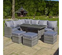 BPS Access Solutions The Camborne Rattan Garden Set - Grey - 8 Seater - Tempered Glass Table
