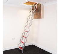 BPS Access Solutions Unique 3.35m (11') (12 Tread) Concertina Loft Ladder - Superb compact design with Rubber Coated Non Slip Treads