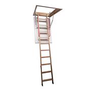 BPS Deluxe Wooden Loft Ladder | Folding Attic Ladder with Twin Handrails and Insulated Hatch Door | Floor to Ceiling Heights up to 2.8m | Frame 1100 x 545mm