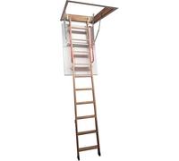 BPS Deluxe Wooden Loft Ladder | Folding Attic Ladder with Twin Handrails and Insulated Hatch Door | Floor to Ceiling Heights up to 2.8m | Frame 1300 x 545mm