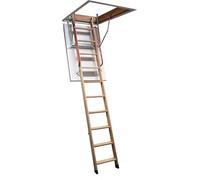 BPS® Deluxe Wooden Loft Ladder | Twin Safety Handrails | Folding Attic Ladder | EN14975 Certified | Heavy Duty 150kg Weight Rating | Insulated Hatch Door | Spring Assisted | Frame 1100 x 700mm