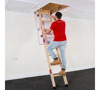 BPS® Grand Wooden Loft Ladder | Extra Large Treads | Double Spring Assisted | Massive 200kg Weight Rating | EN14975 Certified | 1380mm x 700mm Floor to Ceiling Heights up to 3.2m