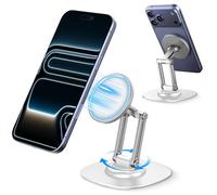 BPTAKOO Magnetic Phone Stand, Fits for MagSafe, 360° Rotation Adjustable Strong Magnets Desk Office Kitchen Foldable Phone Holder Stand with Non-Slip Base for iPhone 17/16/15/14/13/12 Series, White