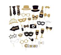 BPTRKOM 30 Piece Photo Box Accessory Set for Birthday Party - Funny Photo Props Including Moustache, Glasses, Lips, Hats & More | Perfect for Selfies, Photo Box & Party Fun