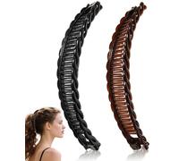 BPTRKOM Set of 2 Banana Clip Hair Clips for Women - Invisible Hair Clip for Long Hair with Extra Hold - Hair Accessories Clips in Black Brown - Skin-friendly Plastic for Everyday and Evening Look