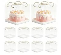 BPTZYLN 10pcs Clear Cake Box,12x12x12cm Bento Cake Box with White Cato and Rope,4 Inch Clear Gift Boxes for Candy Chocolate Dessert at Birthday,Parties and Holiday Packaging