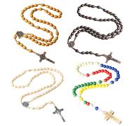 BPTZYLN 4 Items Wooden Rosary Beads Catholic Men, Crucifix Necklace for Men,Rosary Beads Catholic Women with Storage Bag, Natural Wood Cross Beads for Communion Meditation Daily Wear 62cm