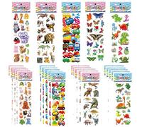 BPTZYLN 50 PCS Stickers For Children Stickers for Kids, Stickers For Party Bags Including Butterfly Fish Dinosaurs Trucks Airplane, Coloured Party Bags for Kids Party Boys Girls Reward Puffy Stickers