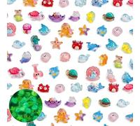 BPTZYLN 60 Pcs Glass Animals Figures Minis, Mini Resin Animals Mixed Sea Creatures, Resins Figures Cute Mini Animal Glass Animal Figure Minis for DIY After Absorbing Light It Will Emit Light at Night