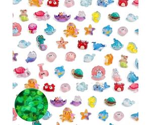 BPTZYLN 60 Pcs Glass Animals Figures Minis, Mini Resin Animals Mixed Sea Creatures, Resins Figures Cute Mini Animal Glass Animal Figure Minis for DIY After Absorbing Light It Will Emit Light at Night
