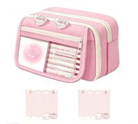 BPTZYLN Pencil Case with Compartments and 2Pieces Sticky Notes, Pink Checkered Bunny Post Its Flip Design Pencil Cases, Nine Layers Large Pencils Case Big Capacity Pink Pencils Cases