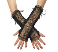 BPURB 1 Pair Women's Steampunk Fingerless Gloves Elbow Lace Up Gloves for Halloween Costume Cosplay Party