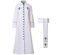 BPURB Adults Roman Clergy Cassock Robe for Women Pulpit Anglican Priest Liturgical Vestment Preacher Chasubles Costume with Belt (Medium, White)