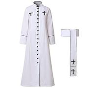 BPURB Adults Roman Clergy Cassock Robe for Women Pulpit Anglican Priest Liturgical Vestment Preacher Chasubles Costume with Belt (Small, White)