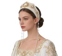 BPURB Anne Boleyn Headband Elizabethan Victorian Royal Coronet Hood Tiara Hat Medieval Renaissance Tudor Queen Headpiece for Women