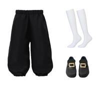 BPURB Boy's Colonial Costume Kids Medieval Pirate Cosplay Costume Renaissance Costume Breeches (Pants with Knee High White Socks and Gold Shoe Buckle)