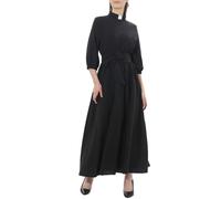 BPURB Church Clergy Dress for Women Choir Minister Pastor Robe Audrey Hepburn Style Priest Collar 3/4 Puff Sleeve Swing Maxi Dresses with Belt Black