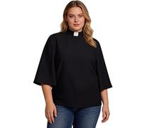BPURB Clergy Priest Shirts for Women Tab Collar Flared Sleeve Minister Pastor Blouse for Vicar Black