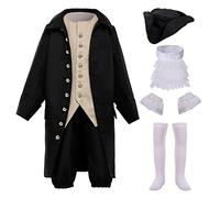 BPURB Kids Colonial Costume - 18th Century America Baroque Rococo Aristocrat Deluxe Halloween Costume (8, Black Set)