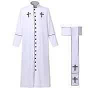 BPURB Men Clergy Roman Cassock Robe Pulpit Anglican Priest Bishop Pastor Minister Church Vestments Chasuble (L, White)
