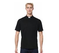 BPURB Men's Clergy Tab Collar T-Shirt Short Sleeve Priest Pastor Outfit Minister Preacher Costume Shirt Tops Black
