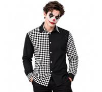 BPURB Men's Clown Jester Black and White Diamond Check Shirt Long Sleeve Button Down Casual Blouse Tops for Halloween Carnival Circus