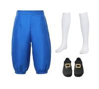 BPURB Men's Colonial Pants Costume Medieval Pirate Cosplay Pants Renaissance Tudor Costume Breeches Socks Shoe Buckle Blue