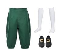 BPURB Men's Colonial Pants Costume Medieval Pirate Cosplay Pants Renaissance Tudor Costume Breeches Socks Shoe Buckle Green