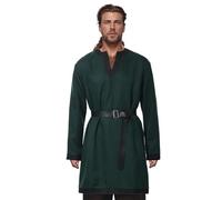 BPURB Men's Medieval Knight Tunic Viking Warrior Long Sleeve Shirts with Belt Pirate LARP Cosplay Costume, Green, XL