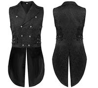 BPURB Mens Medieval Steampunk Double Breasted Brocade Tailcoat Jacket Gothic Victorian Renaissance Pirate Vampire Cosplay Vest Waistcoat