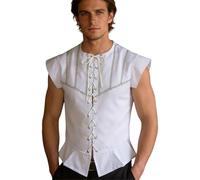 BPURB Mens Steampunk Gothic Pirate Vest Renaissance Medieval Lace-up Waistcoat Victorian Costume (Large, White)