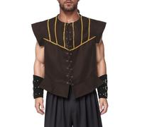 BPURB Mens Steampunk Gothic Pirate Vest Renaissance Medieval Lace-up Waistcoat Victorian Costume(Small, Brown)