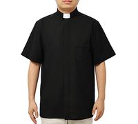 BPURB Men's Tab-Collar Clergy Clerical Shirt for Priest Pastor Preacher Minister Ideal for Church Costume (Medium, Black-Short Sleeve)