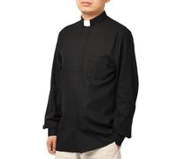 BPURB Men's Tab-Collar Clergy Clerical Shirt for Priest Pastor Preacher Minister Ideal for Church Costume (Small, Black-Long Sleeve)