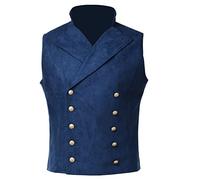BPURB Men's Victorian Double Breasted Suit Vests Steampunk Gothic Waistcoat for Wedding Party Blue