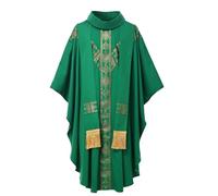 BPURB Priest Celebrant Chasuble Clergy Pulpit Anglican Chasuble Roman Catholic Church Father Mass Embroidered Vestments Robe with Stole, Green, One Size