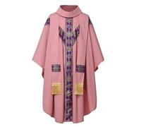 BPURB Priest Celebrant Chasuble Clergy Pulpit Anglican Chasuble Roman Catholic Church Father Mass Embroidered Vestments Robe with Stole, pink, One Size