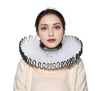 BPURB Renaissance Elisabethan Ruff Collar Neck Ruffle Collar Clown Collars, White-Black-1, One Size