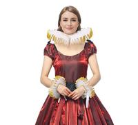 BPURB Renaissance Tudor Queen Elisabethan Dickens Ruff Collar Neck Ruffle Collar and Wrist Ruffs Set Clown Choker Neck Collar Cuff