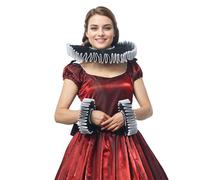 BPURB Renaissance Tudor Queen Elisabethan Dickens Ruff Collar Neck Ruffle Collar and Wrist Ruffs Set Clown Choker Neck Collar Cuff