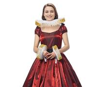 BPURB Renaissance Tudor Queen Elisabethan Dickens Ruff Collar Neck Ruffle Collar and Wrist Ruffs Set Clown Choker Neck Collar Cuff