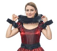 BPURB Renaissance Tudor Queen Elisabethan Dickens Ruff Collar Neck Ruffle Collar and Wrist Ruffs Set Clown Choker Neck Collar Cuff