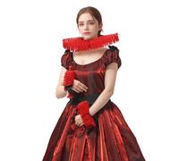 BPURB Renaissance Tudor Queen Elisabethan Dickens Ruff Collar Neck Ruffle Collar and Wrist Ruffs Set Clown Choker Neck Collar Cuff