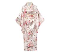 BPURB Traditional Japanese Kimono Robe for Women Geisha Yukata Dress Blossom Satin Bathrobe Sleepwear