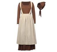 BPURB Women Pioneer Colonial Dress Pilgrim Costume Civil War Dress Victorian Maid Peasant Costume with Apron