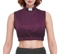 BPURB Women's Clergy Clerical Crop Top Summer Sleeveless T-Shirt Tab Collar Priest Minister Church Bib Purple