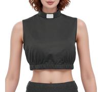 BPURB Women's Clergy Clerical Crop Top Summer Sleeveless T-Shirt Tab Collar Priest Minister Church Bib Purple