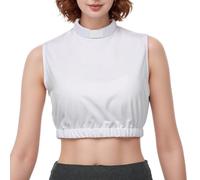 BPURB Women's Clergy Clerical Crop Top Summer Sleeveless T-Shirt Tab Collar Priest Minister Church Bib White