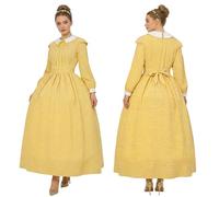 BPURB Women's Pioneer Colonial Plaid Dress with Petticoat Prairie Pilgrim Costume Victorian 1860s Civil War Ball Gown Yellow
